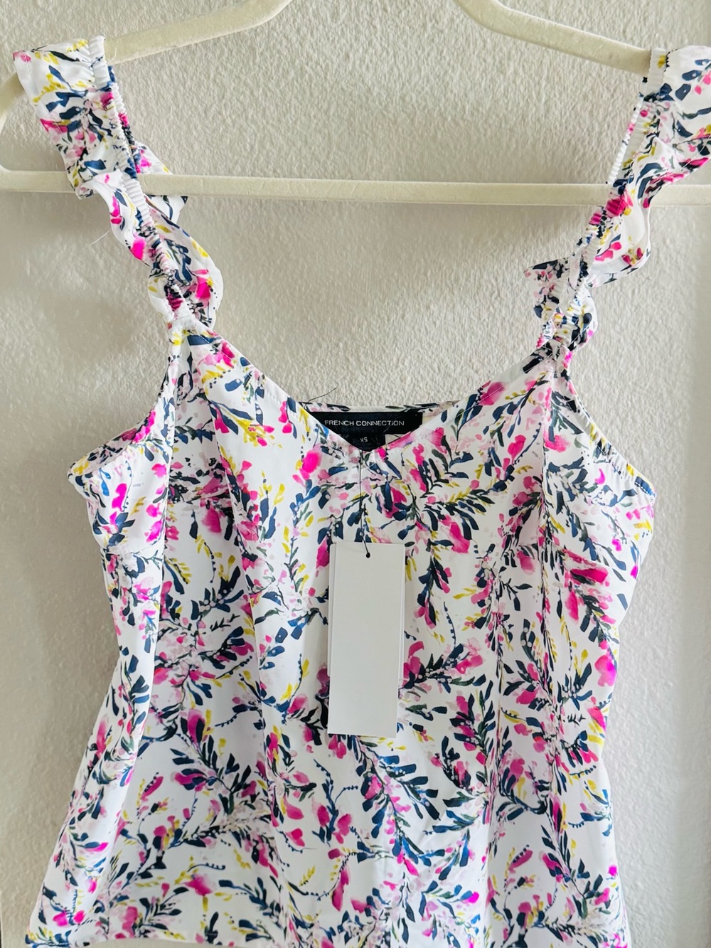 French Connection White Floral Ruffle-Strap Camisole